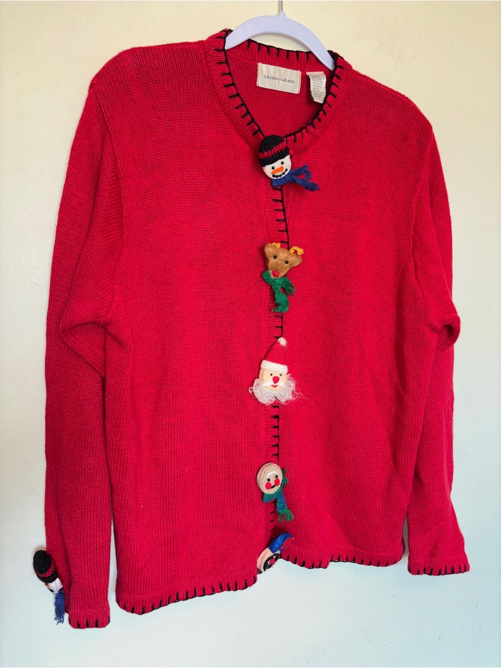 Vtg 90s Lemon Grass Holiday Sweater Sz XL Cardigan Grandmacore Festive Christmas